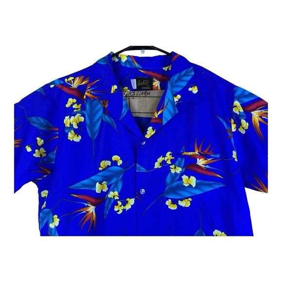 VINTAGE SAHIB OF HAWAII MENS SHORT SLEEVE BUTTON DOWN SHIRT XL Blue Floral - Picture 2 of 15